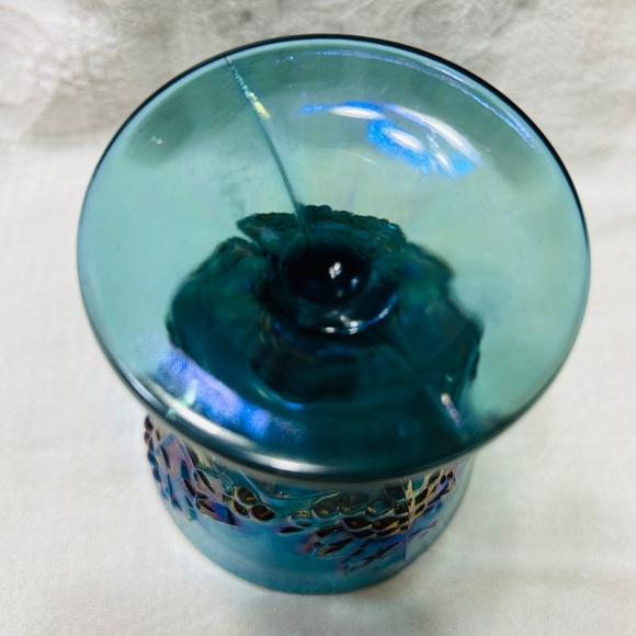 Vintage Indiana Glass blue carnival glass harvest grape cream & sugar on tray. - Picture 10 of 10